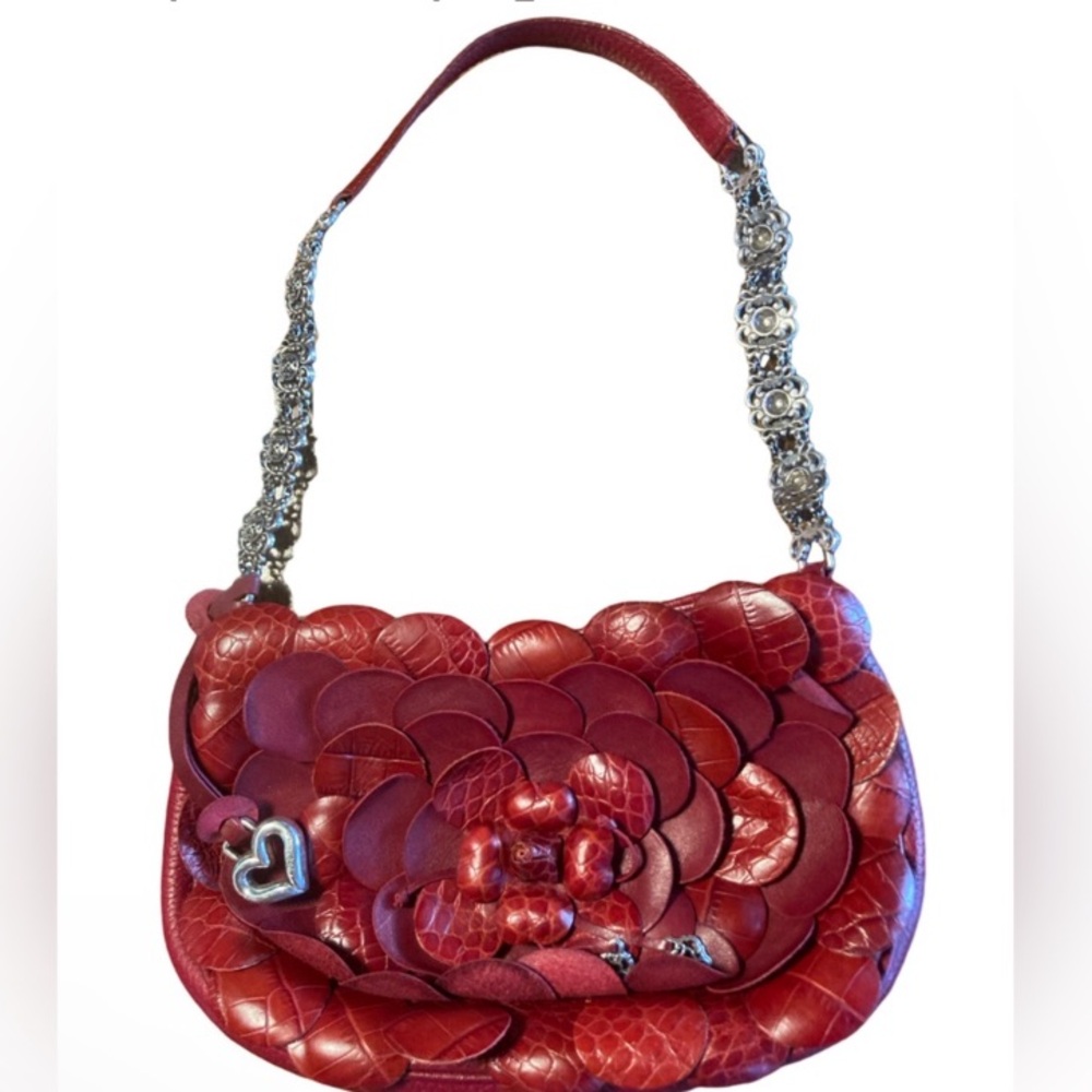 Brighton Vintage Leather 3D Flower Rosalie Burgandy Ox Blood bag